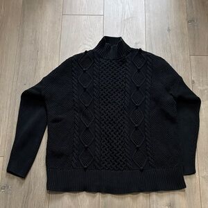 J. Crew Black Cable-Texture Mock Neck Sweater